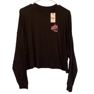 RVCA Black Long Sleeve Top with Purple Floral Accent